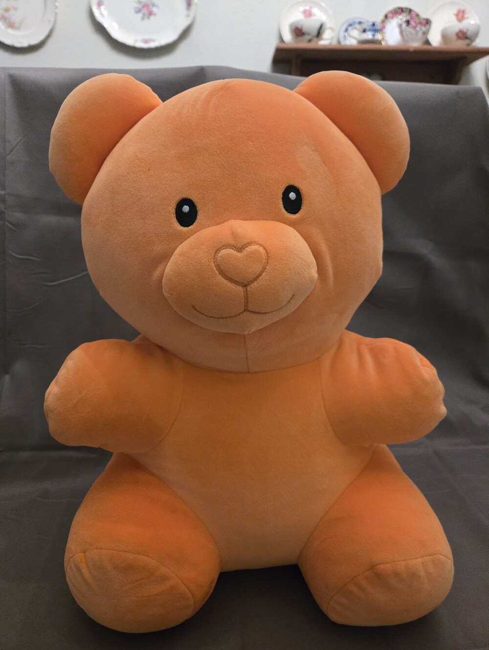 Way To Celebrate Orange Bear Plush 16" Stuffed Animal  With Heart Shaped Nos